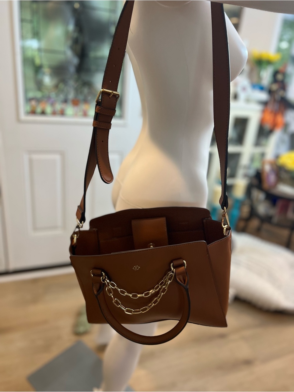 Brown Chain Accent Shoulder Tote - Women Bags